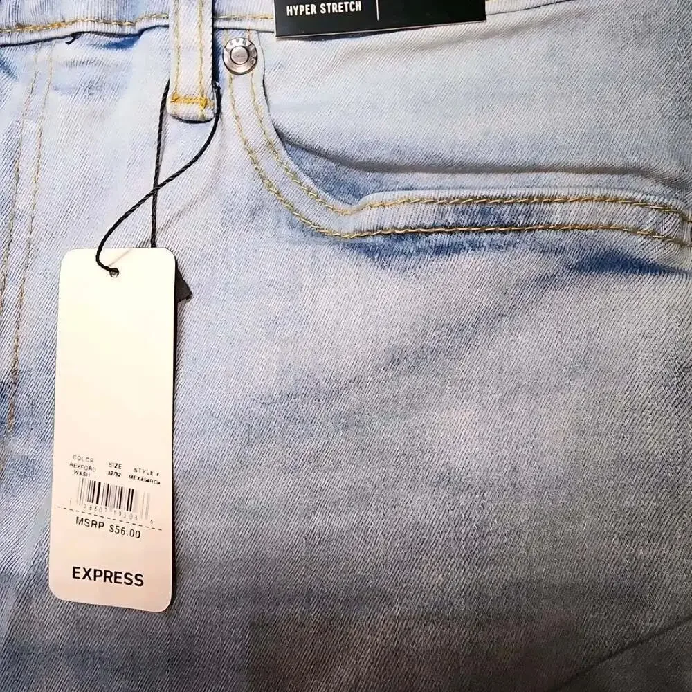 Express Hyper Stretch Athletic Slim Jeans Light Wash 36x30 - Picture 1 of 4